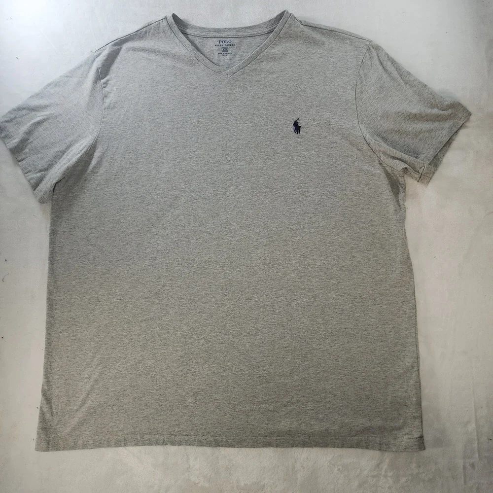Polo Ralph Lauren‎ Mens 2XL Gray V-Neck T-Shirt Relaxed Fit Cotton Pony Logo 883